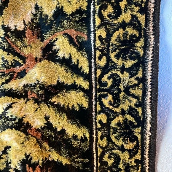 Vintage Velvet Italian Tapestry Rug Wall Hanging of Mountain Scene Buck & Deer